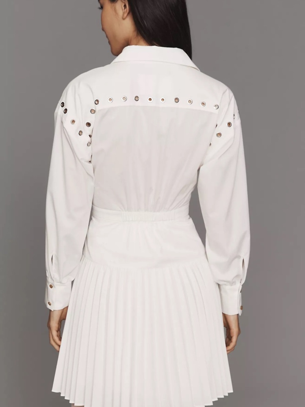 By Anthropologie Long-Sleeve Pleated Mini Shirt Dress - Picture 2 of 8